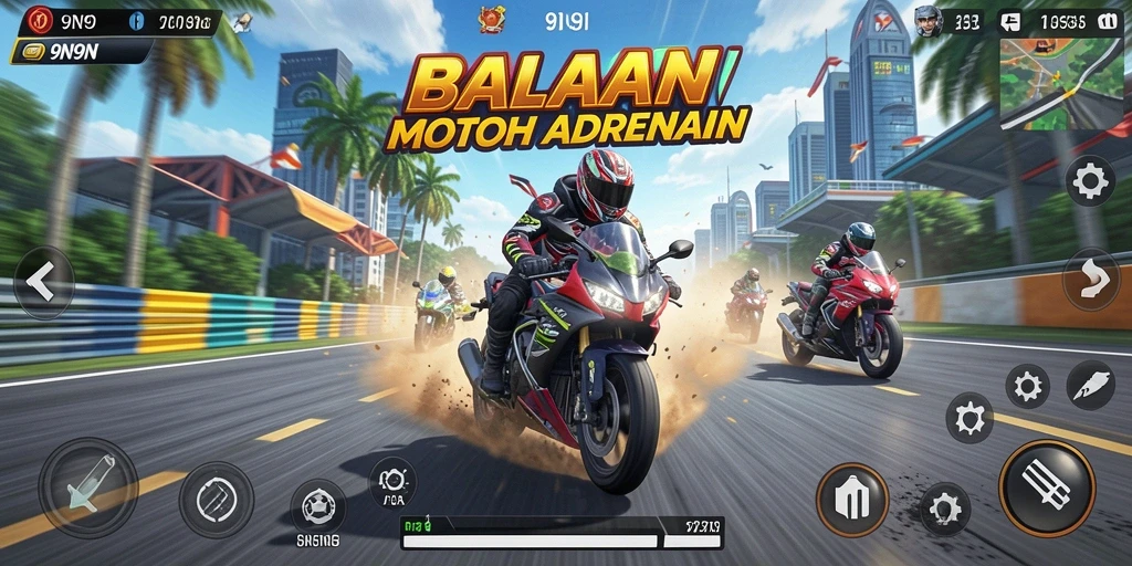 Gameplay seru balapan motor di 9N9N menantang pemain.