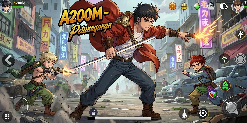 Tampilan gameplay A200M yang penuh warna dan dinamis.