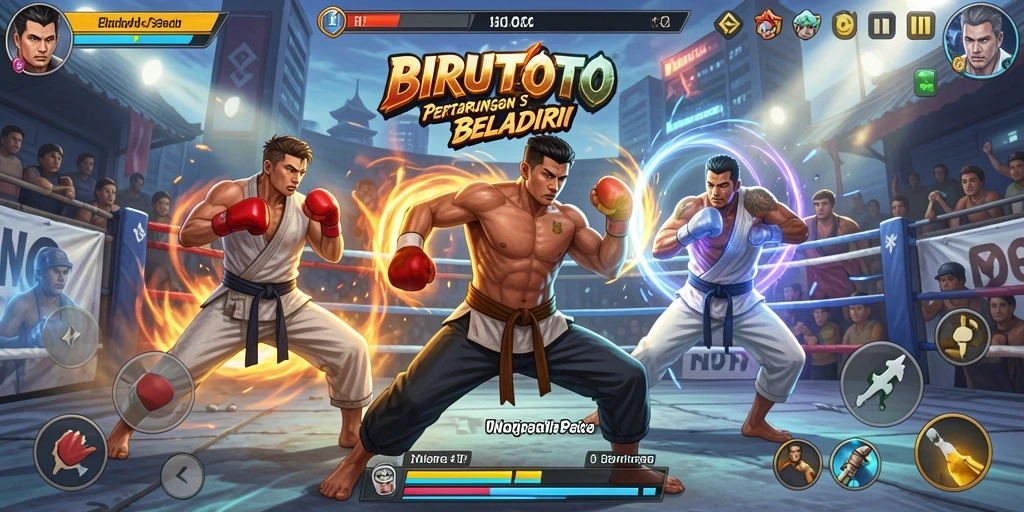 Screenshot BIRUTOTO menampilkan pertarungan epik antara karakter-karakter unik.
