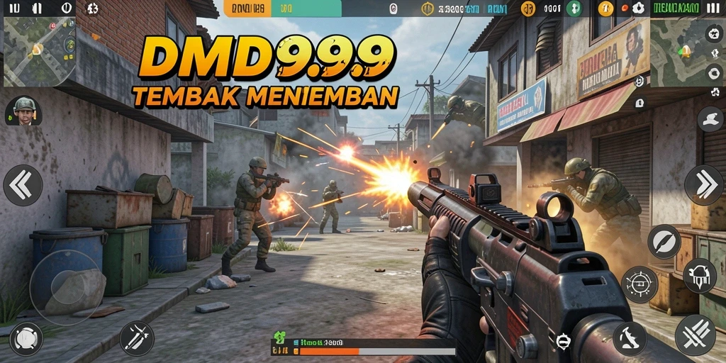 Tampilan gameplay detail dari DMD999 dengan aksi tembak menembak.