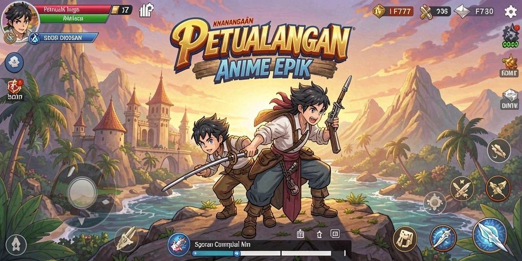 Screenshot gameplay F7F7 menampilkan aksi seru karakter anime.