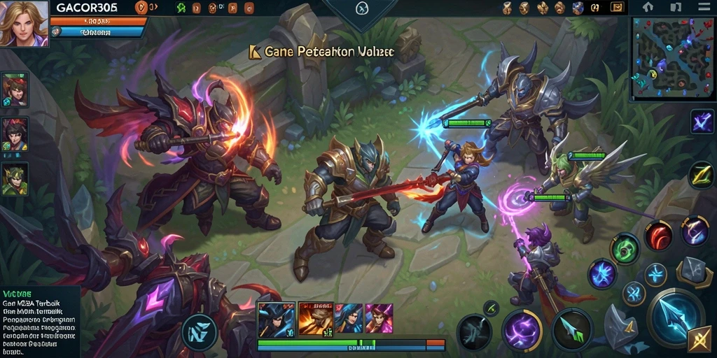 Tangkapan layar utama GACOR305 memperlihatkan intensitas pertarungan dalam game MOBA.
