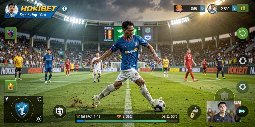 Screenshot gameplay HOKIBET yang menunjukkan aksi di lapangan sepak bola.