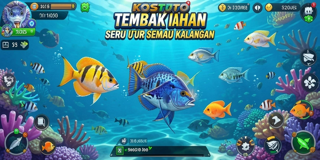 Tampilan gameplay seru di KOSTOTO, tangkap ikan sebanyak-banyaknya!