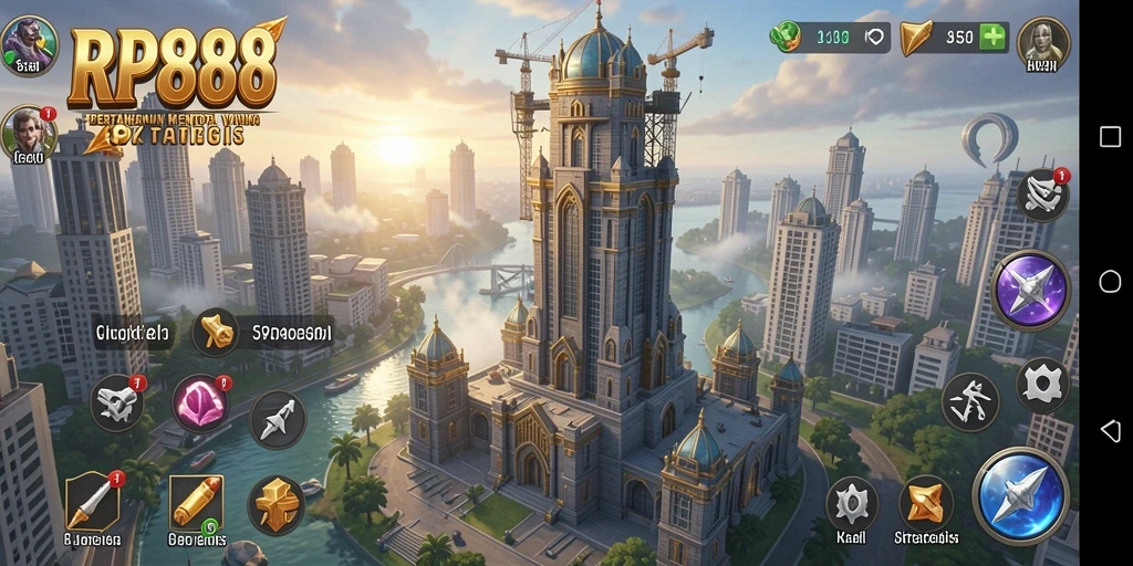 Tangkapan layar dari gameplay RP888 menunjukkan aksi menara yang seru.