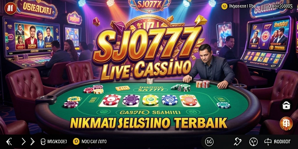 Screenshot gameplay SJO777 menampilkan dealer cantik dan suasana kasino yang hidup.
