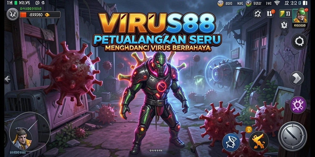 Tampilan gameplay seru saat melawan virus di VIRUS88.