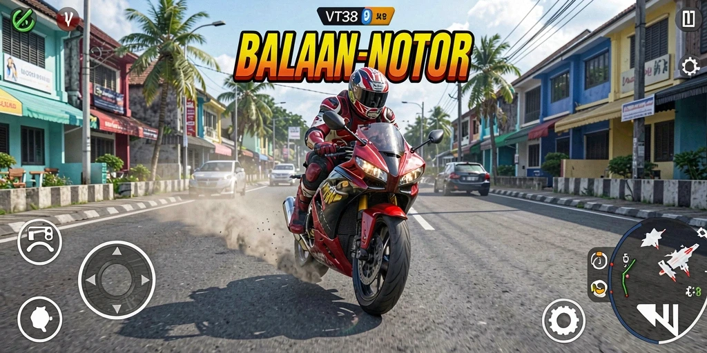 Gameplay balapan motor yang mendebarkan dan penuh aksi.